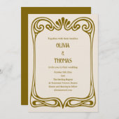 ヴィンテージ アールヌーボー ウェディング エレガント ゴールド ブラウン 招待状 (正面/裏面)