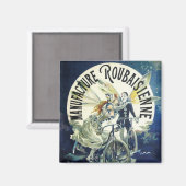 ヴィンテージ・アールヌーボー・フェアリーズ・ピエロ自転車ムーン マグネット (正面/裏面)