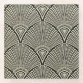 ヴィンテージ,アールヌーボー,ベージュ,グレー,アートデコフランスの,ru ガラスコースター (正面)