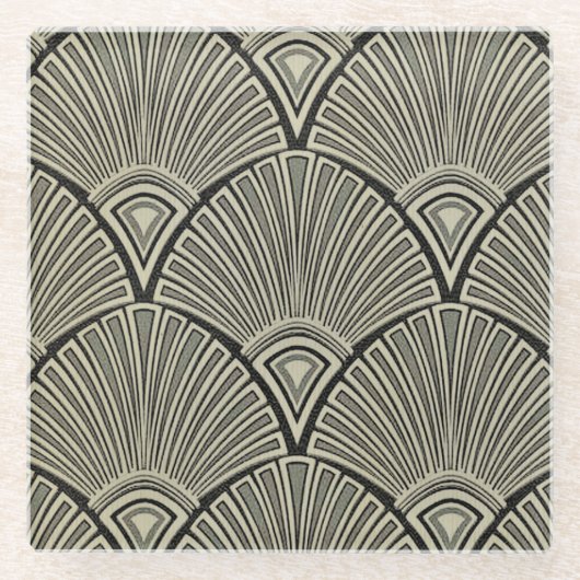 ヴィンテージ,アールヌーボー，ベージュ，グレー，アートデコフランスの,ru ガラスコースター (正面)