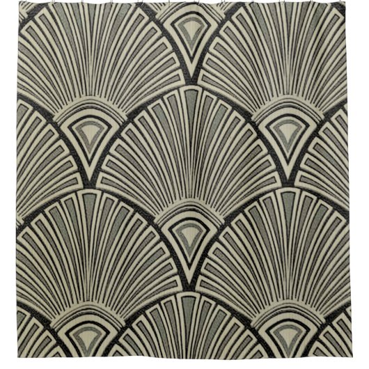 ヴィンテージ,アールヌーボー，ベージュ，グレー，アートデコフランスの,ru シャワーカーテン (正面)