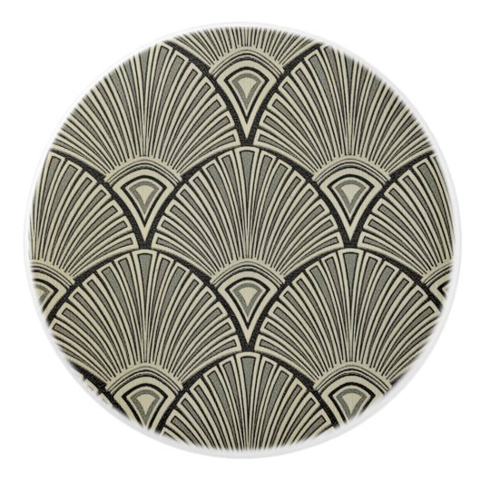 ヴィンテージ,アールヌーボー,ベージュ,グレー,アートデコフランスの,ru セラミックノブ (正面)