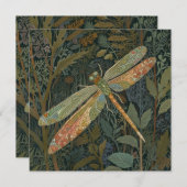 ヴィンテージ アールヌーボー 緑色 ゴールド トンボ 招待状 (正面/裏面)