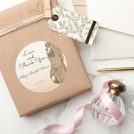 ヴィンテージ アールヌーヴォー ブライダルシャワー 感謝の気持ち ラウンドシール (ギフト)