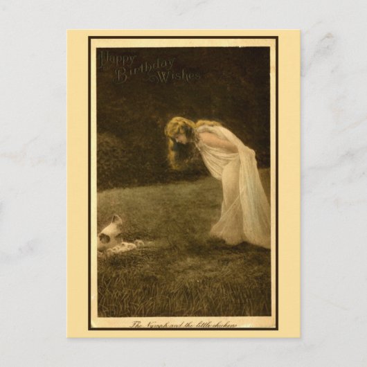 ヴィンテージ アールヌーヴォー 写真 ハッピーバースデー、ニンフ ポストカード (正面)