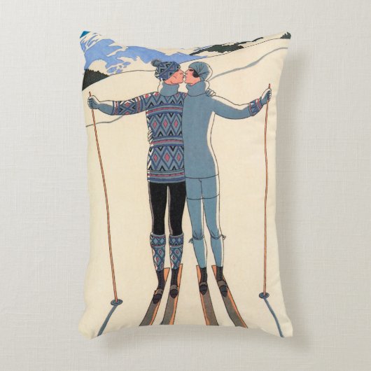 ヴィンテージ アール・デコ、ジョージ・バルビエの『雪中の恋人たち』 アクセントクッション (正面(垂直))