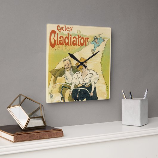 ヴィンテージ アール・ヌーボー、グラディエーター サイクル 自転車 スクエア壁時計 (オフィス)