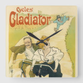 ヴィンテージ アール・ヌーボー、グラディエーター サイクル 自転車 スクエア壁時計 (正面)
