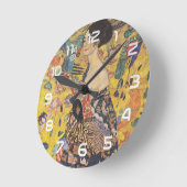 ヴィンテージ アール・ヌーヴォー扇を持つ女性の絵 ラウンド壁時計 (傾斜)