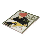 ヴィンテージ アール・ヌーヴォー、アーティストのペット猫との絵画 タイル (側面)