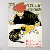 ヴィンテージ アール・ヌーヴォー、アーティストのペット猫との絵画 ポスター (正面)