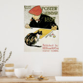 ヴィンテージ アール・ヌーヴォー、アーティストのペット猫との絵画 ポスター (キッチン)