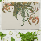 ヴィンテージ アール・ヌーヴォー、オカメインコ、ハスの花 キッチンタオル (折り畳み)