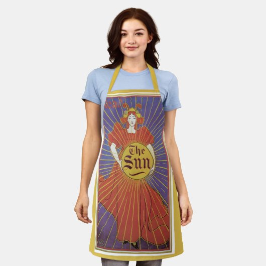 ヴィンテージ アール・ヌーヴォー、ニューヨーク・サン新聞 エプロン (着用した状態)