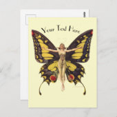 ヴィンテージ アール・ヌーヴォー「フラッパー」蝶の羽根付き ポストカード (正面/裏面)