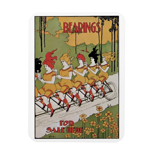 ヴィンテージ アール・ヌーヴォー、ベアリングス タンデム自転車 マグネット (縦)
