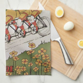 ヴィンテージ アール・ヌーヴォー、ベアリングス タンデム バイク キッチンタオル (四つ折り)