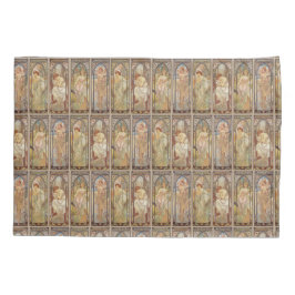 ヴィンテージ アール・ヌーヴォー ムーシャ タイムズ オブ ザ デイ パターン 枕カバー