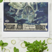 ヴィンテージ アール・ヌーヴォー 妖精、 自転車のピエロ 月夜 キッチンタオル (折り畳み)