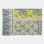 ヴィンテージ アール・ヌーヴォー、庭のアイリス 花 キッチンタオル (横)