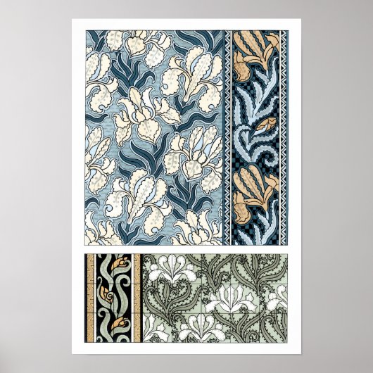 ヴィンテージ アール・ヌーヴォー、庭のアイリス 花 ポスター (正面)