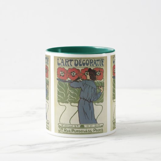 ヴィンテージ アール・ヌーヴォー、画家によるポピー花の絵 マグカップ (中央)