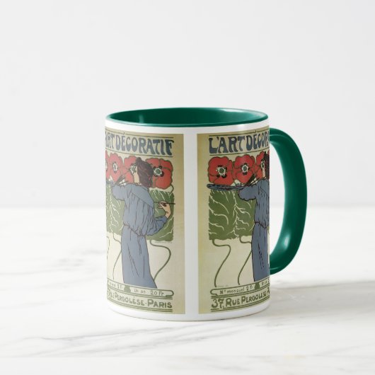 ヴィンテージ アール・ヌーヴォー、画家によるポピー花の絵 マグカップ (正面右)