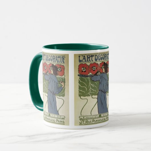 ヴィンテージ アール・ヌーヴォー、画家によるポピー花の絵 マグカップ (正面左)