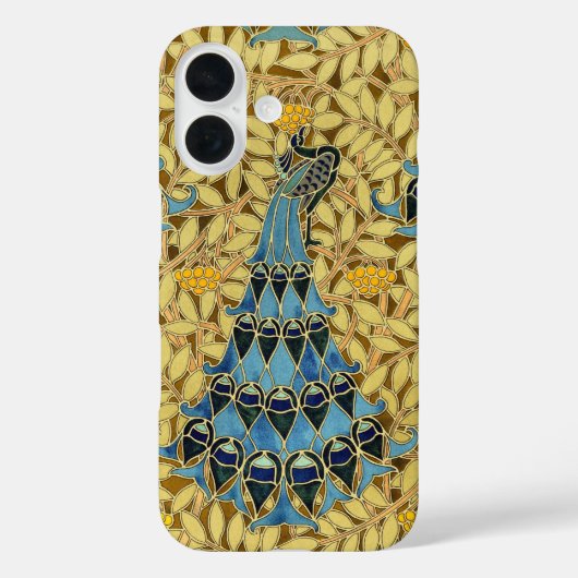 ヴィンテージ アール・ヌーヴォー 青いクジャク 花柄 Case-Mate iPhoneケース (裏面)