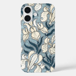 ヴィンテージ アール・ヌーヴォー、青い庭園のアイリス iPhone 16ケース