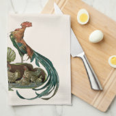 ヴィンテージ アール・ヌーヴォー 風の鶏と烏骨鶏 キッチンタオル (四つ折り)