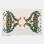 ヴィンテージ アール・ヌーヴォー 風の鶏と烏骨鶏 キッチンタオル (横)