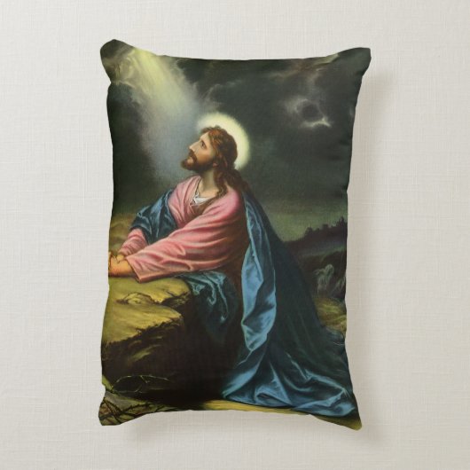 ヴィンテージ イエス・キリスト 祈り ゲツセマネの園 アクセントクッション (裏面(縦))
