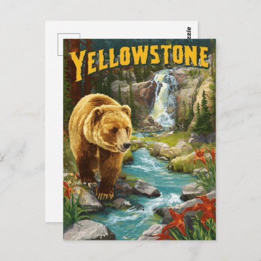 ヴィンテージ イエローストーン国立公園の風景と野生動物 ポストカード (正面/裏面)
