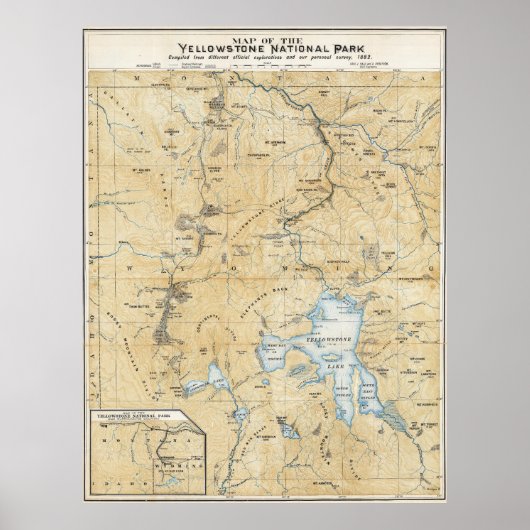 ヴィンテージ イエローストーン, グランドキャニオン 地図ポスター 1885 ポスター (正面)