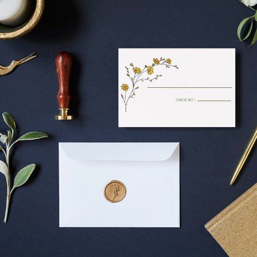 ヴィンテージ イエロー フローラル フレーム ラスティック テーブル ナンバー プレイスカード