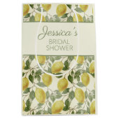 ヴィンテージ イエロー レモン 緑の葉 ブライダルシャワー ミディアムペーパーバッグ (正面)