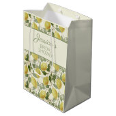 ヴィンテージ イエロー レモン 緑の葉 ブライダルシャワー ミディアムペーパーバッグ (裏面アングル)