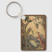 ヴィンテージ　イソップの寓話　狐　鶏と犬 キーホルダー (正面)