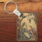 ヴィンテージ　イソップの寓話　狐　鶏と犬 キーホルダー (正面)