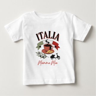 ヴィンテージ・イタリアのコーヒー、レトロなスクーターとマンマ・ミーア ベビーTシャツ