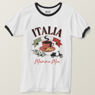 ヴィンテージ・イタリアコーヒー、レトロスクーター、マンマ・ミーア Tシャツ