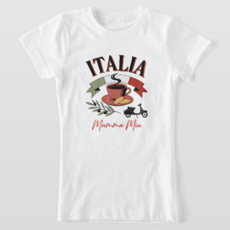 ヴィンテージ・イタリアコーヒー、レトロスクーター、マンマ・ミーア Tシャツ