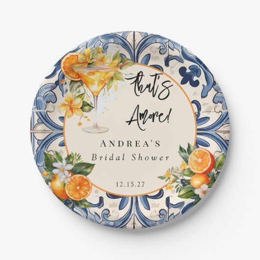 ヴィンテージ イタリアン |柑橘類オレンジ |ブライダルシャワー ペーパープレート (正面)