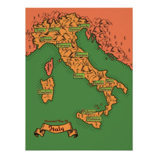 ヴィンテージ イタリア地図 ポスター (正面)