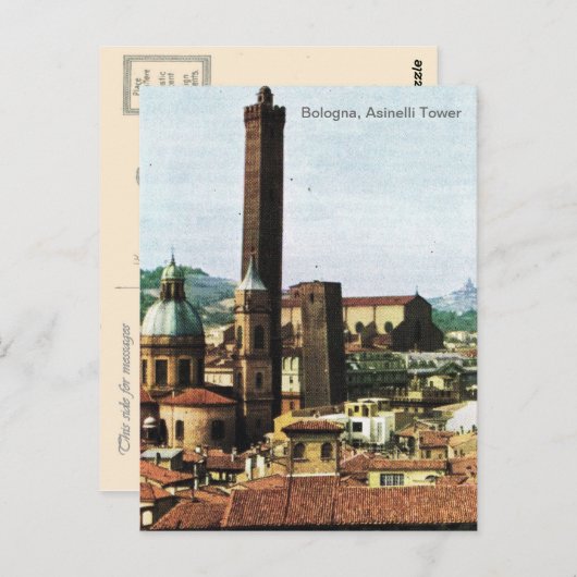 ヴィンテージ イタリア、ボローニャ、アシネッリ塔 ポストカード (正面/裏面)