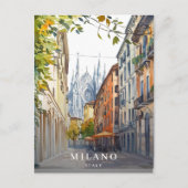 ヴィンテージ イタリア ミラノ ミラノ 旅行 水彩画 シーズンポストカード (正面)