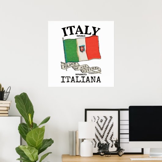 ヴィンテージ イタリア 国旗 ポスター (ホームオフィス)