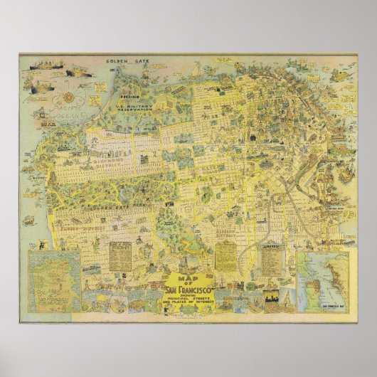 ヴィンテージ イラスト入りサンフランシスコ地図 1970 ポスター (正面)