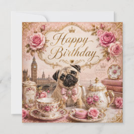 ヴィンテージ イングリッシュ パグ ゴールデン 誕生日カード シーズンカード